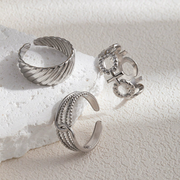 Titanium Steel Ring Geometric Open Type Hollow Irregular Lines Heart Shape Flower Leaves Letters Numbers Text Electroplated Unisex