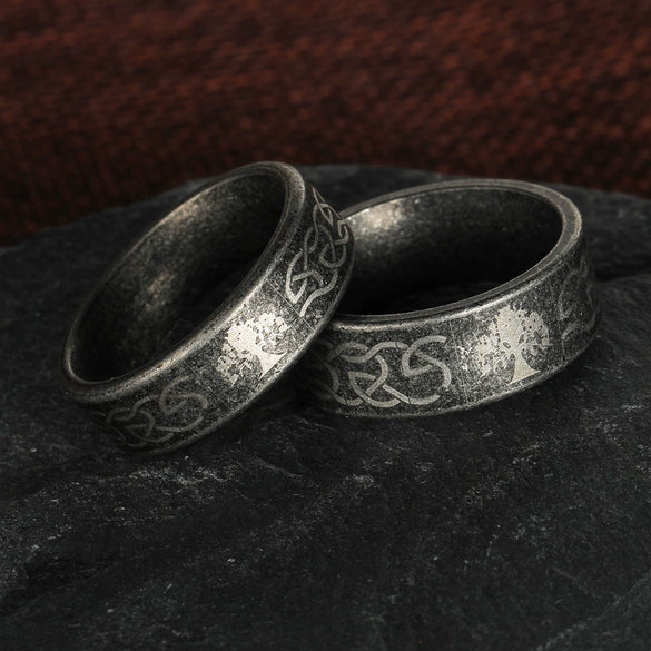 Titanium Steel Ring Geometric Pattern Distressed Style Unisex Jewelry