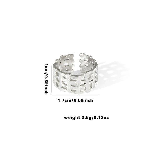 Titanium Steel Ring Leaves Love Hollow Design Geometric Electroplated Unisex