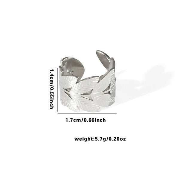 Titanium Steel Ring Leaves Love Hollow Design Geometric Electroplated Unisex