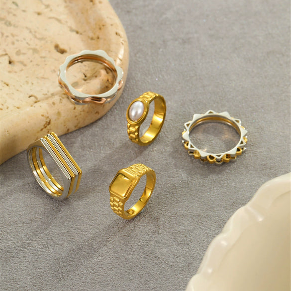 Titanium Steel Ring Light Luxury Style Geometric Electroplated Unisex Jewelry