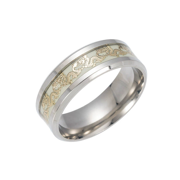 Titanium Steel Ring Luminous Dragon Pattern Electroplated Unisex Jewelry