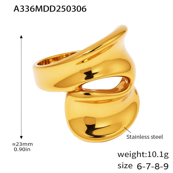 Titanium Steel Ring Pvd Plated True Gold Geometric Light Luxury Style