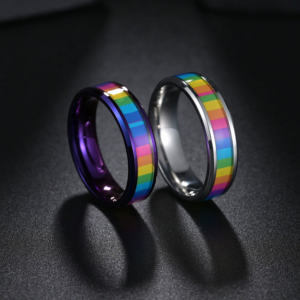 Titanium Steel Ring Unisex Colorful Rainbow With Letters Numbers Text Electroplated