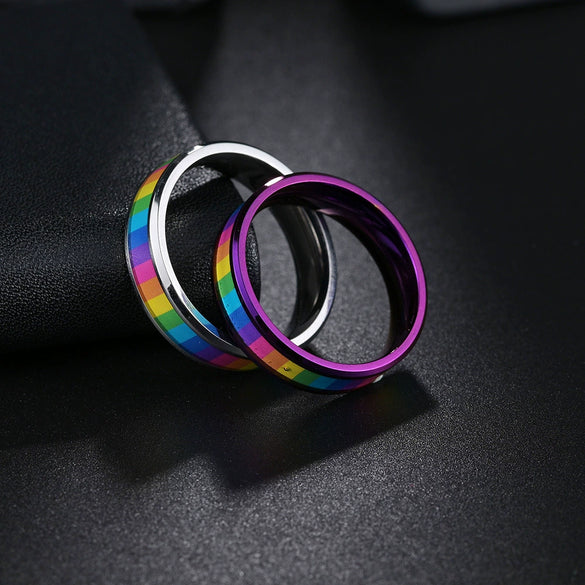 Titanium Steel Ring Unisex Colorful Rainbow With Letters Numbers Text Electroplated