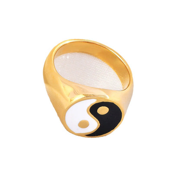 Titanium Steel Ring With Animal Zodiac Geometric Cartoon Character Patterns And Electroplating Treatment