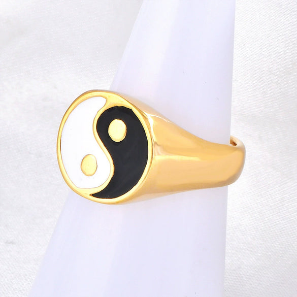 Titanium Steel Ring With Animal Zodiac Geometric Cartoon Character Patterns And Electroplating Treatment