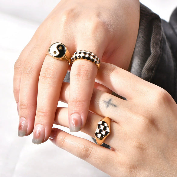 Titanium Steel Ring With Animal Zodiac Geometric Cartoon Character Patterns And Electroplating Treatment