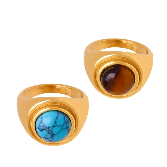 316L Stainless Steel Ring With Blue Turquoise And Geometric Design For Couples