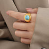 316L Stainless Steel Ring With Blue Turquoise And Geometric Design For Couples