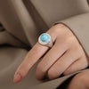 316L Stainless Steel Ring With Blue Turquoise And Geometric Design For Couples