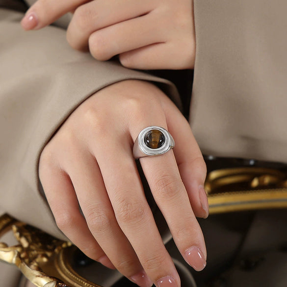 316L Stainless Steel Ring With Blue Turquoise And Geometric Design For Couples
