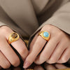 316L Stainless Steel Ring With Blue Turquoise And Geometric Design For Couples