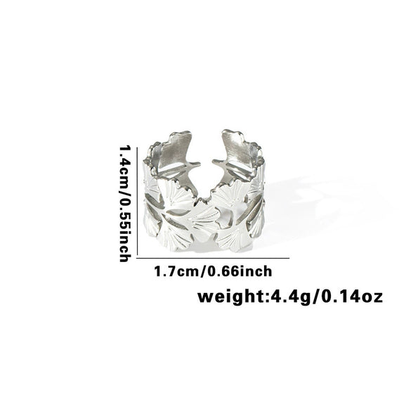 Titanium Steel Ring With Geometric Hollow Leaves Pattern Electroplated For Women And Men