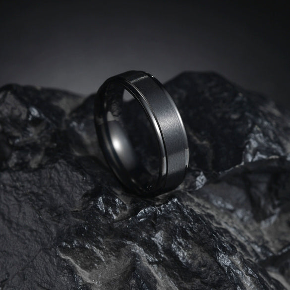 Titanium Steel Ring With Letters Numbers Text Pattern Electroplated Nonfading Step Sand Surface Matte Unisex