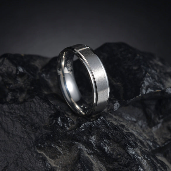 Titanium Steel Ring With Letters Numbers Text Pattern Electroplated Nonfading Step Sand Surface Matte Unisex