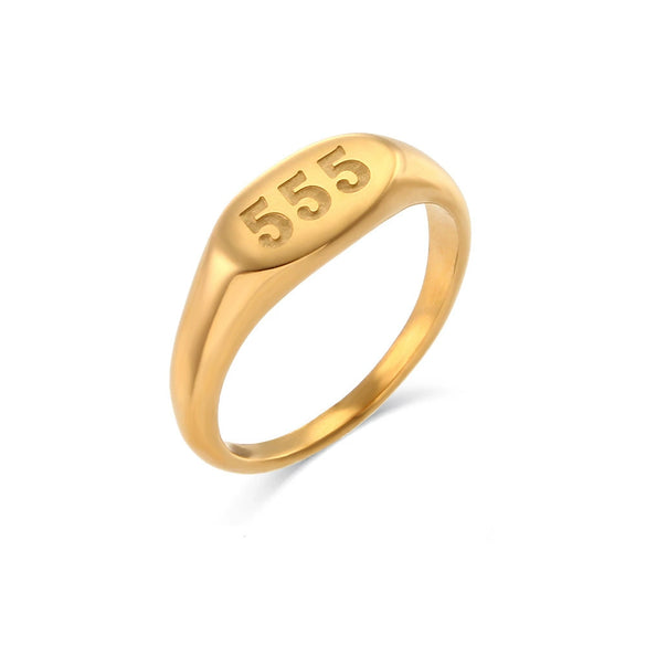 Titanium Steel Ring With Number Pattern Retro Style Electroplated For Women
