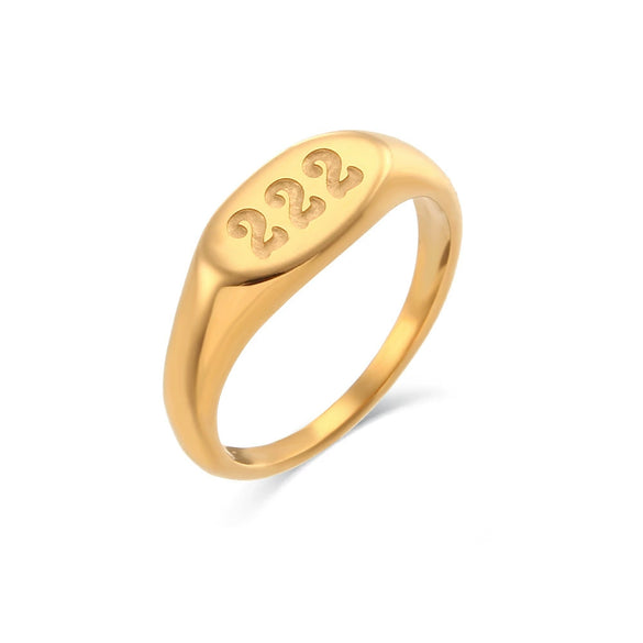 Titanium Steel Ring With Number Pattern Retro Style Electroplated For Women