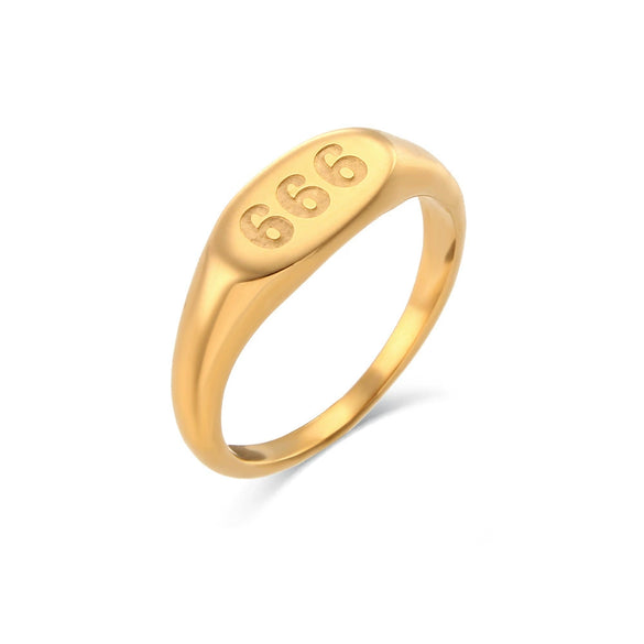 Titanium Steel Ring With Number Pattern Retro Style Electroplated For Women
