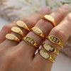 Titanium Steel Ring With Number Pattern Retro Style Electroplated For Women
