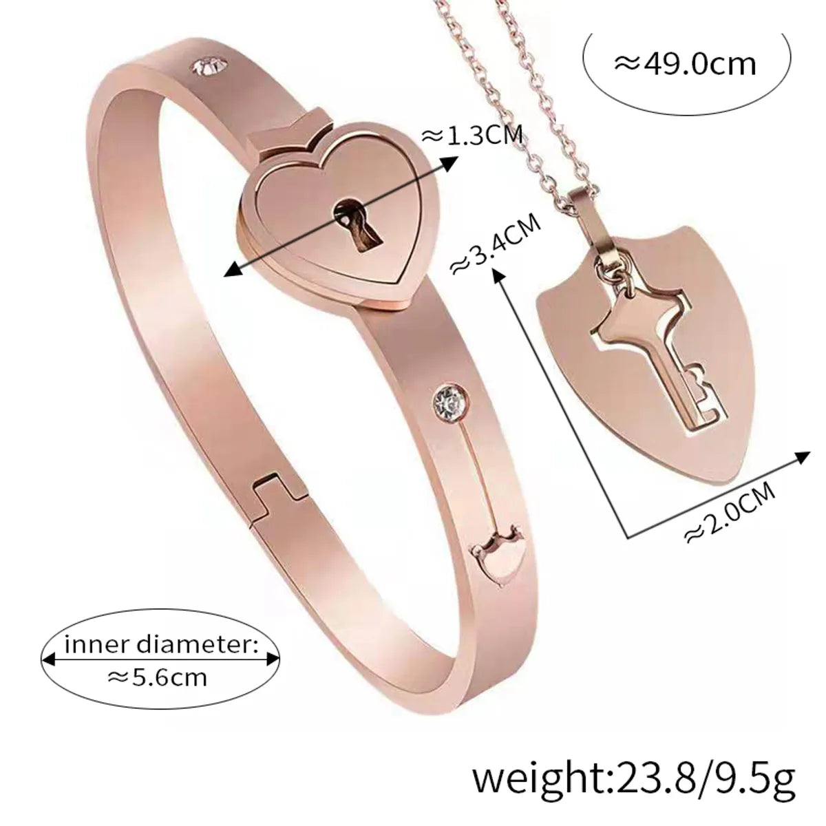 Titanium Steel Rose Gold Plated Elegant Simple Style Commute Hollow Out Inlay Heart Shape Key Lock Rhinestones Jewelry Set