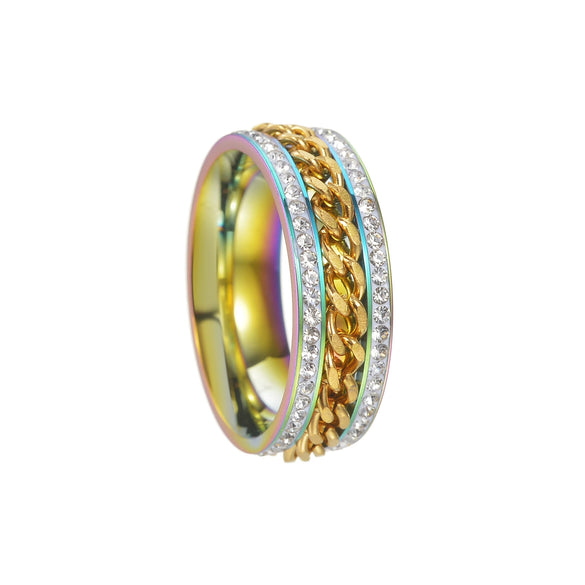 Titanium Steel Rotatable Chain Double Row Diamond U Shape Women's And Unisex Fashion Ring With Electroplating Treatment