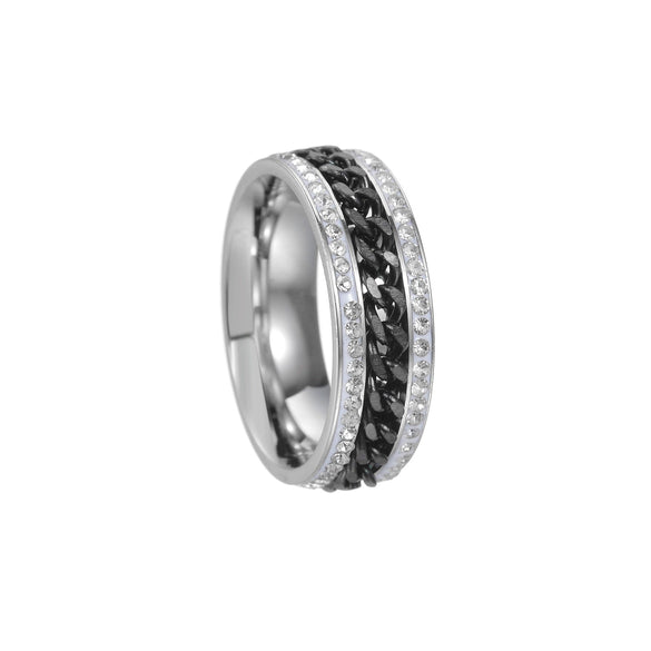Titanium Steel Rotatable Chain Double Row Diamond U Shape Women's And Unisex Fashion Ring With Electroplating Treatment