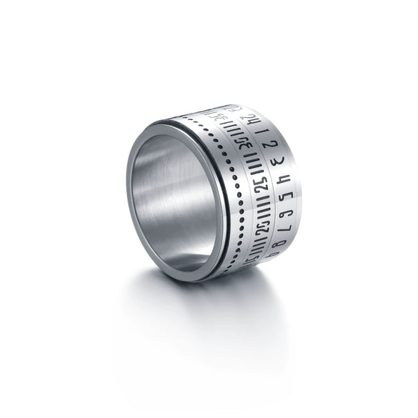 Titanium Steel Rotatable Ring With Arabic Digital Pattern Polishing Drip Treatment For Men And Unisex