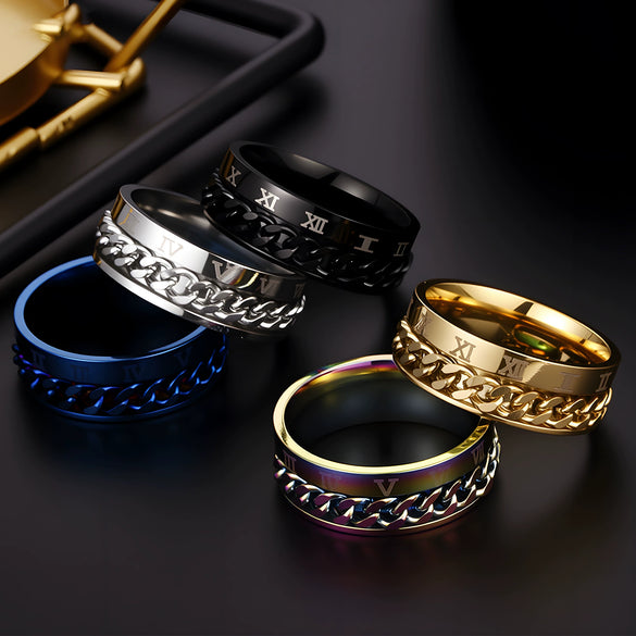 Titanium Steel Rotatable Ring With Letters Numbers Text Electroplating Unisex Hand Jewelry