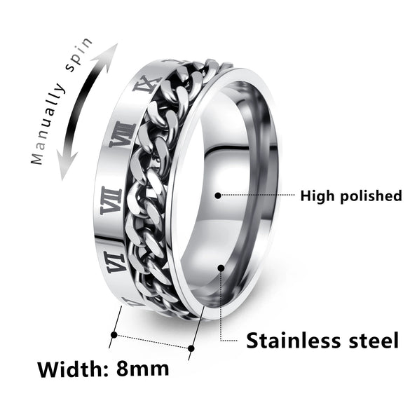 Titanium Steel Rotatable Ring With Letters Numbers Text Electroplating Unisex Hand Jewelry