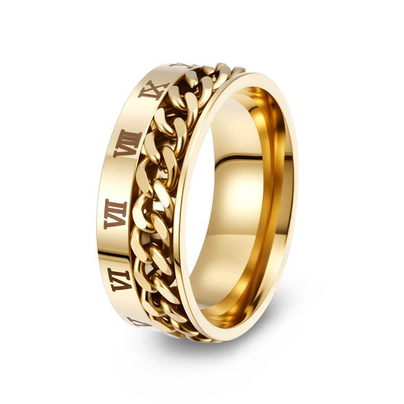 Titanium Steel Rotatable Ring With Letters Numbers Text Electroplating Unisex Hand Jewelry