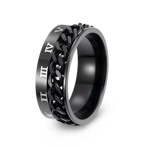 Titanium Steel Rotatable Ring With Letters Numbers Text Electroplating Unisex Hand Jewelry