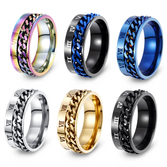 Titanium Steel Rotatable Ring With Letters Numbers Text Electroplating Unisex Hand Jewelry