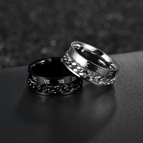 Titanium Steel Rotatable Ring With Letters Numbers Text Electroplating Unisex Hand Jewelry