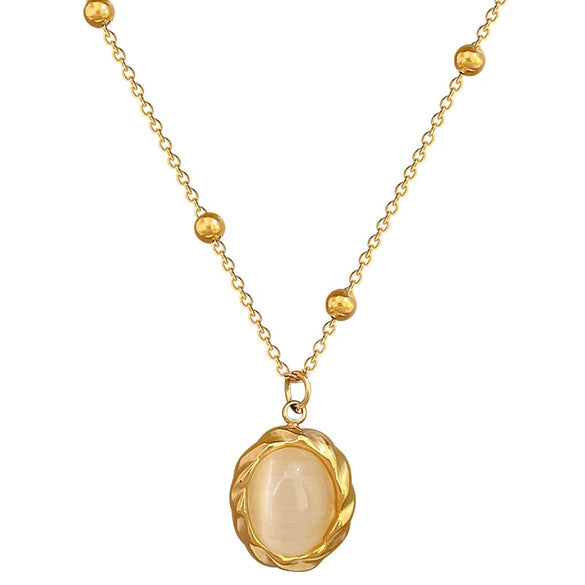 Titanium Steel Rotating Cat's Eye Stone Necklace With Geometric Pattern Electroplating For Unisex Cartoon Style