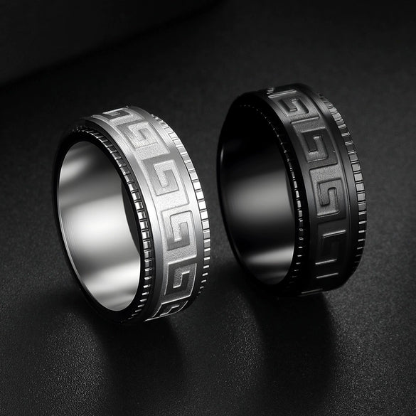 Titanium Steel Rotating Ring Jewelry With Geometric Pattern And Electroplating