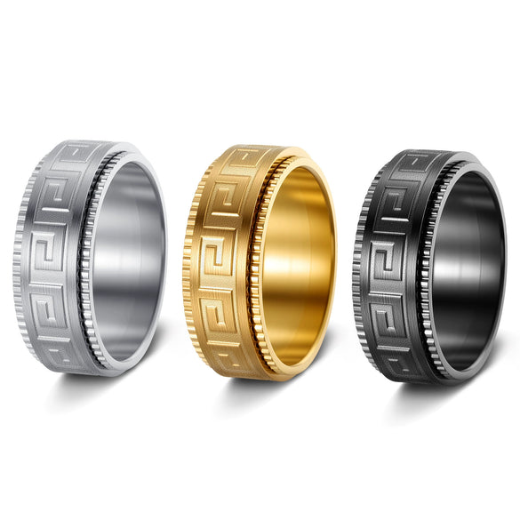 Titanium Steel Rotating Ring Jewelry With Geometric Pattern And Electroplating