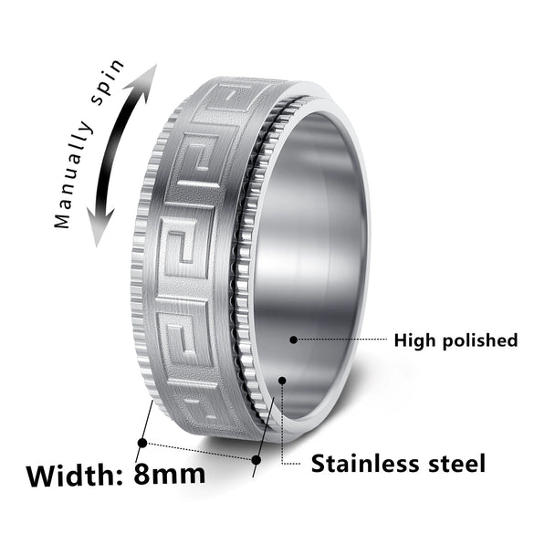Titanium Steel Rotating Ring Jewelry With Geometric Pattern And Electroplating