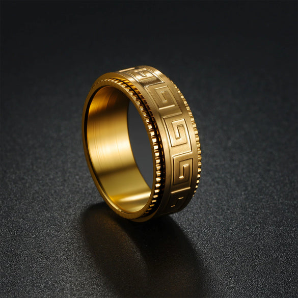 Titanium Steel Rotating Ring Jewelry With Geometric Pattern And Electroplating