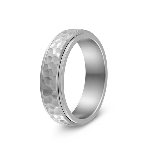 Titanium Steel Rotating Ring Manual Hammering Geometric Rotary Hammer Pattern Electroplating Decompression Ring