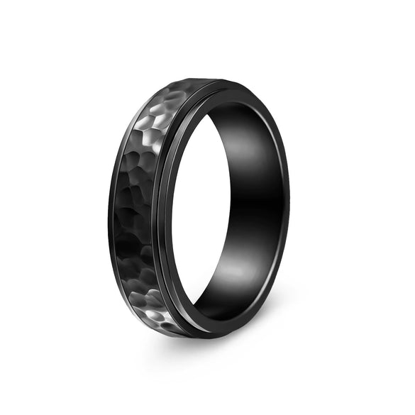 Titanium Steel Rotating Ring Manual Hammering Geometric Rotary Hammer Pattern Electroplating Decompression Ring