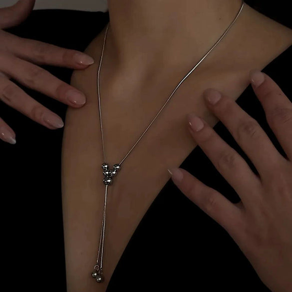 Titanium Steel Round Ball Tassel Necklace Electroplating Design For Women