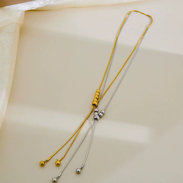 Titanium Steel Round Ball Tassel Necklace Electroplating Design For Women