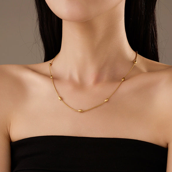 Titanium Steel Round Bead Clavicle Chain Necklace Electroplated Fashion Jewelry