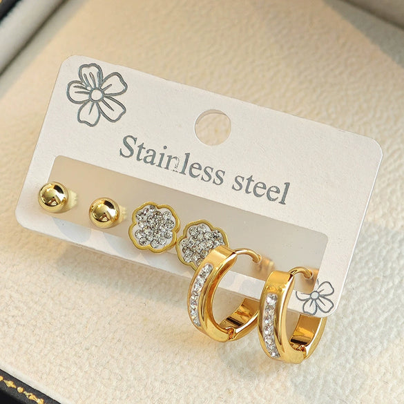 Titanium Steel Round Bead Lotus Leaf Flower Earrings Electroplated Fashion Style For Women