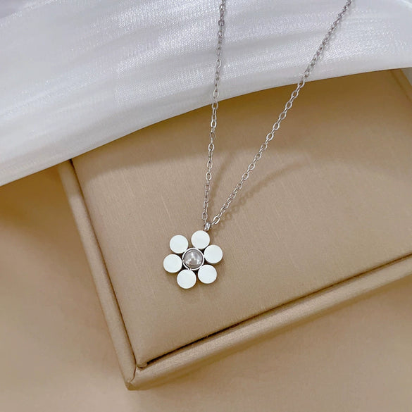 Titanium Steel Round Bead Sixpetal Flower Normcore Style Furnace Real Gold Electroplated Unisex Necklace