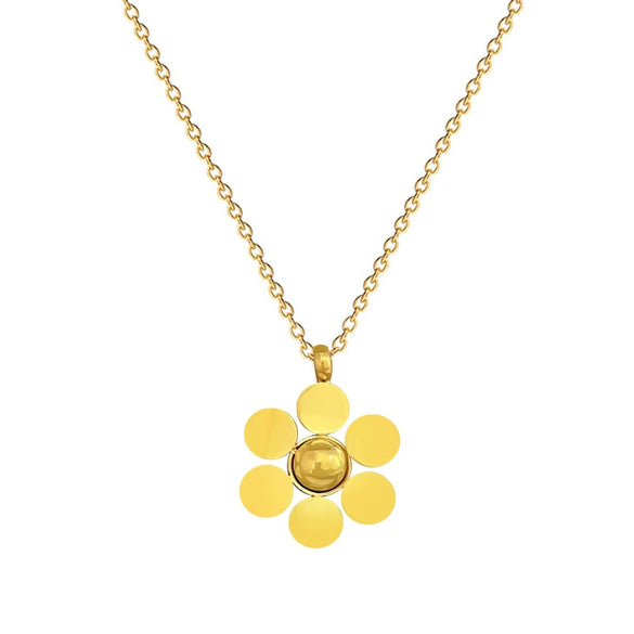 Titanium Steel Round Bead Sixpetal Flower Normcore Style Furnace Real Gold Electroplated Unisex Necklace