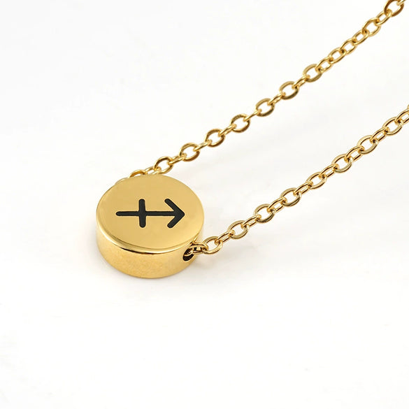 316L Stainless Steel Round Constellation Symbol Pendant Necklace For Women