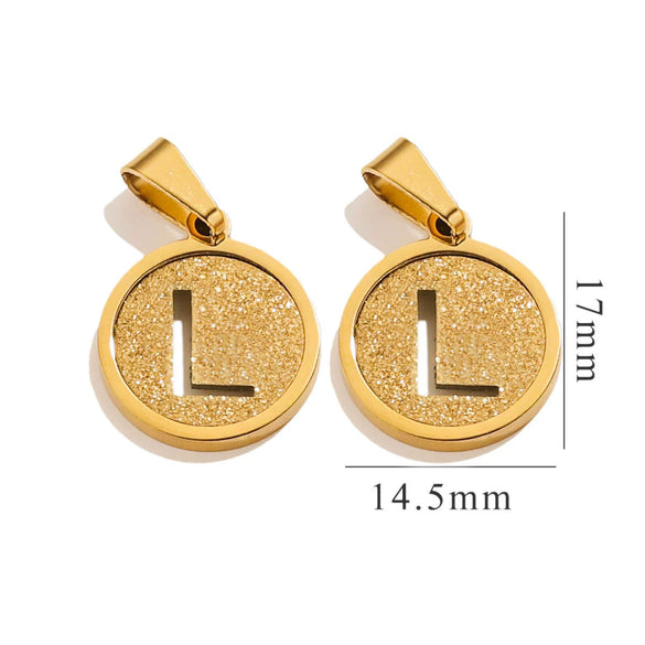 Titanium Steel Round Letter Pendant Jewelry With Sand Pressure And Electroplating Design