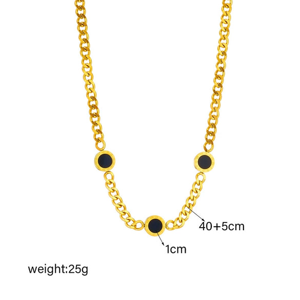 Titanium Steel Round Plate Chain Necklace Simple Punk Retro Hiphop Style With Electroplating For Women